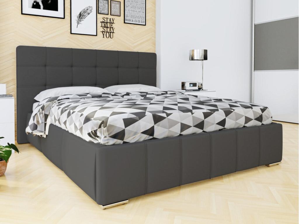 Cama Florence 100, Doble, Gris, 140x200, Cuero ecológico, Somieres, 158x216x105cm