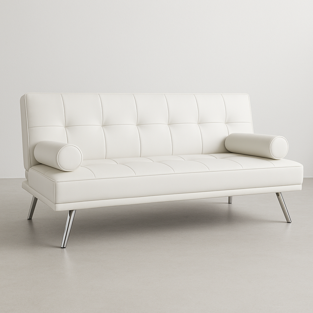 Sofá Cama Moderno Convertible para Salón Blanco Piel Sintética