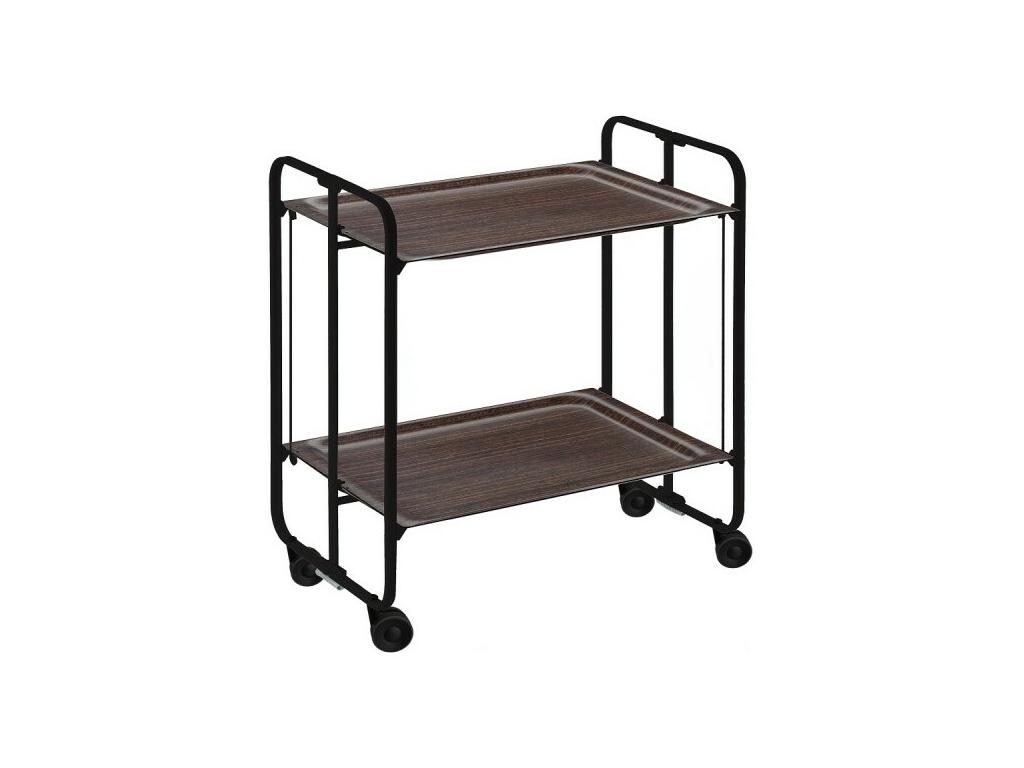 Carrito auxiliar plegable con ruedas - Estructura metálica negra, 2 estantes laminados color Wenghe – 72*66*43 cm - BAUHAUS