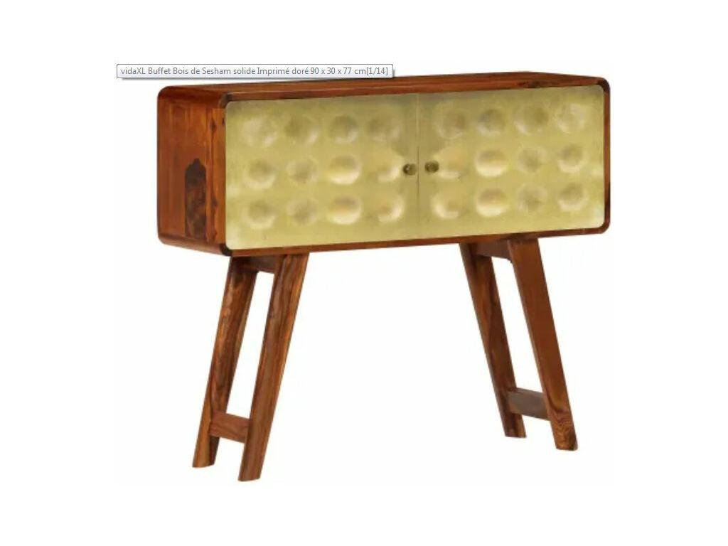 Aparador de madera maciza de sheesham y dorados 90x30x77 cm Marrón