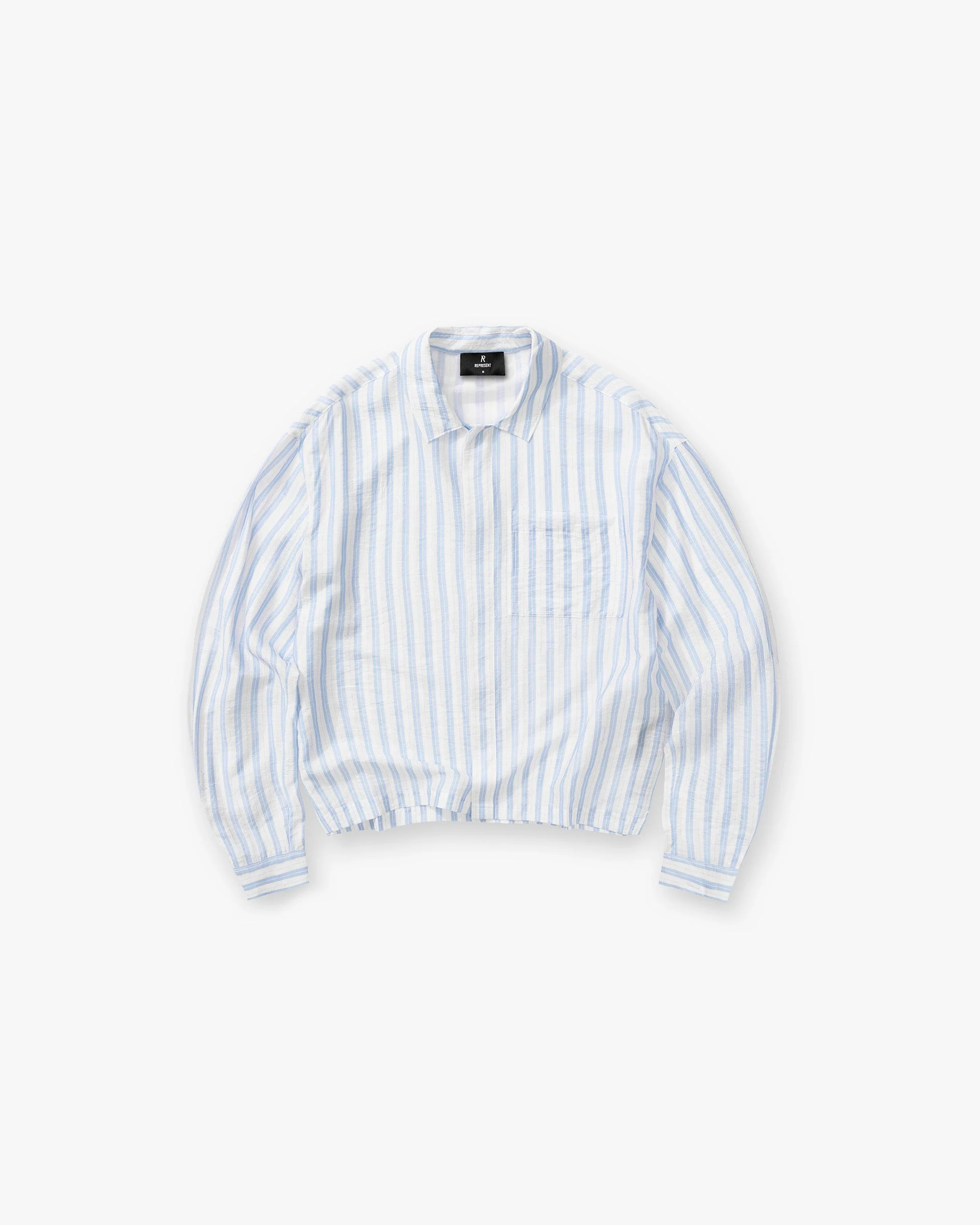 Long Sleeve Sheer Stripe Boxy Shirt - Ice Blue