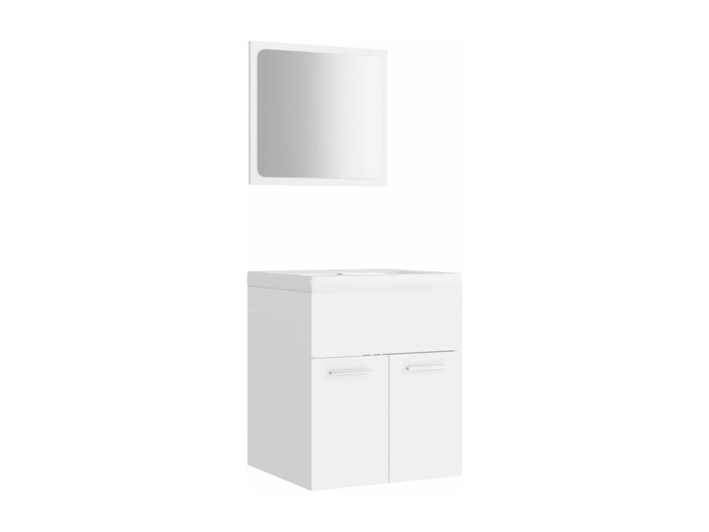 Conjunto de muebles de baño de aglomerado blanco.