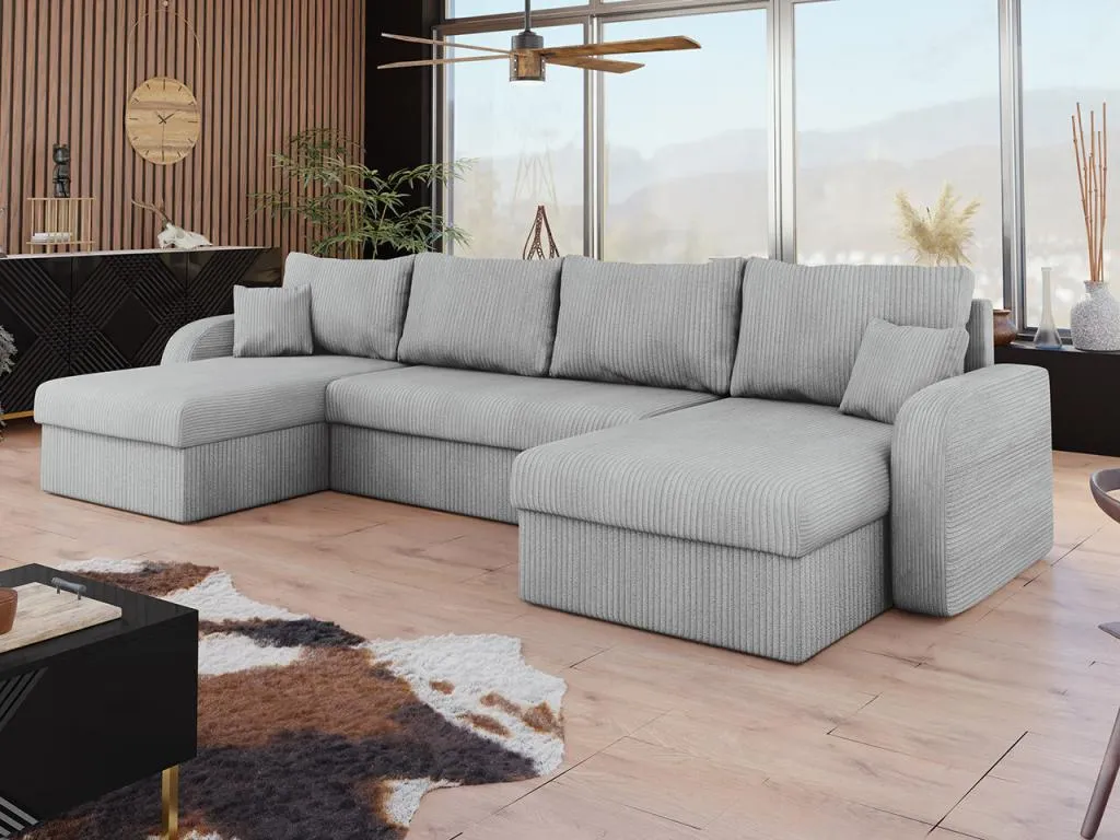 Sofá rinconero Homepleno 233 Gris Función de descanso Caja de ropa de cama 304x140x80cm qnqv19633