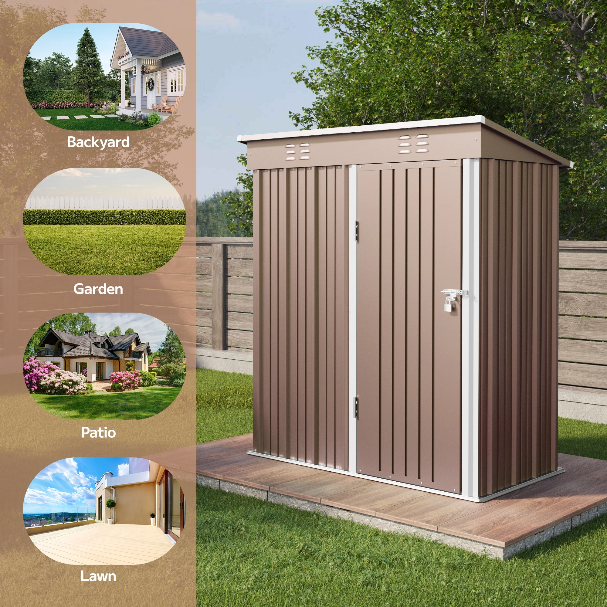 5'x3' Outdoor Storage Shed, Asofer Shed and Outdoor Storage Clearance, Weatherproof Tool Shed, Brown - Image 8