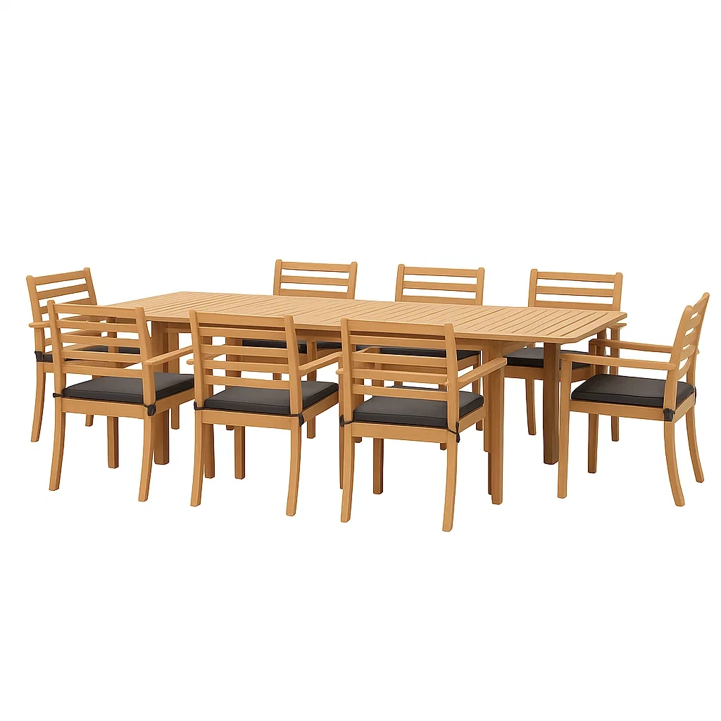 Conjunto de comedor de jardín 8 plazas, madera de acacia, estructura de hierro galvanizado, 1 mesa y 8 sillas, negro - chNwEWl186Xy