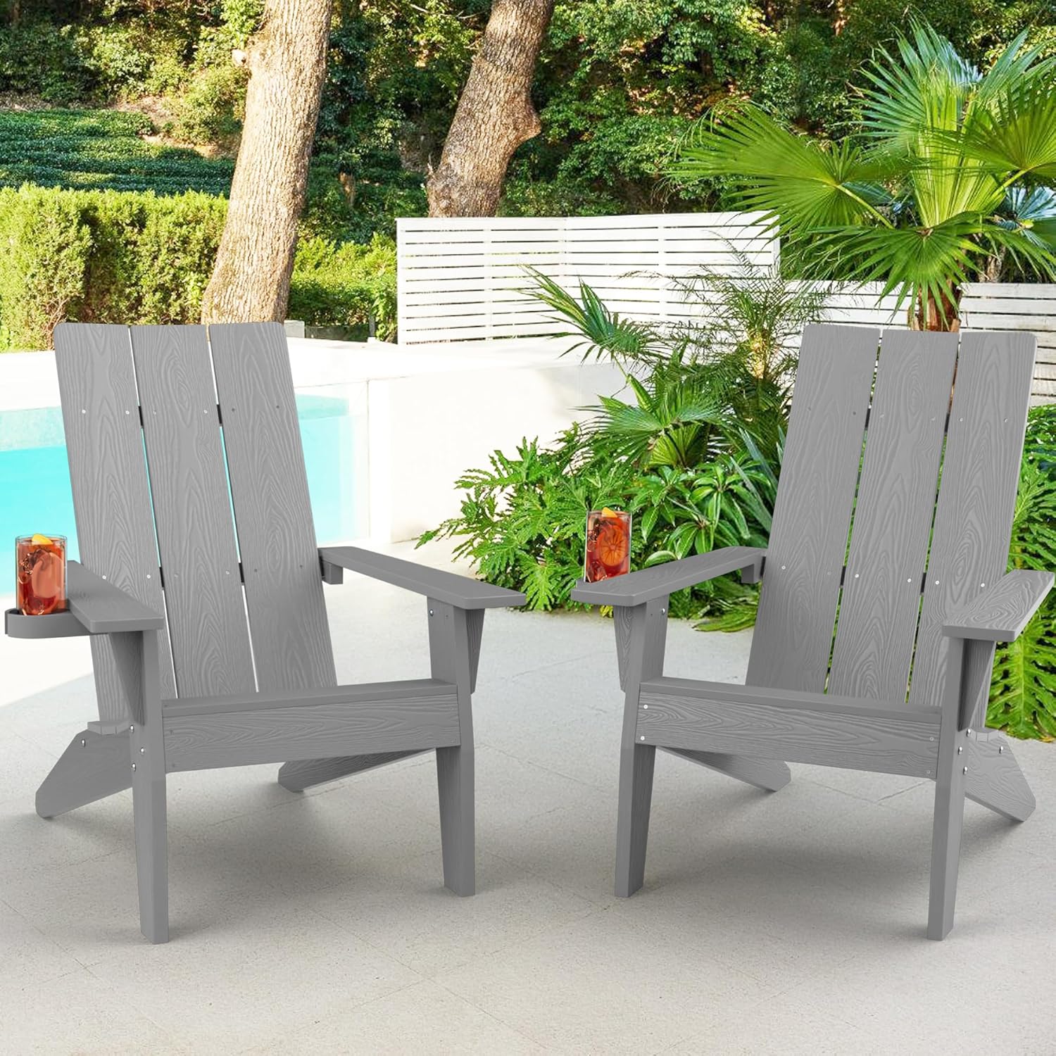 WAYFAIR MXIMU Modern Adirondack Chairs Set Of 4 Weather Resistant With Cup Holder Oversize Plastic Fire Pit Chairs Plastic Outdoor Chairs For Firepit Area Seating (Black)