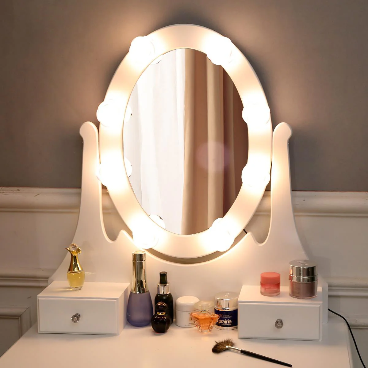Ktaxon Makeup Vanity Table Set Mirror with LED Lights Dressing Table and Stool Set,Bedroom Vanities Tables with Benches - Image 5