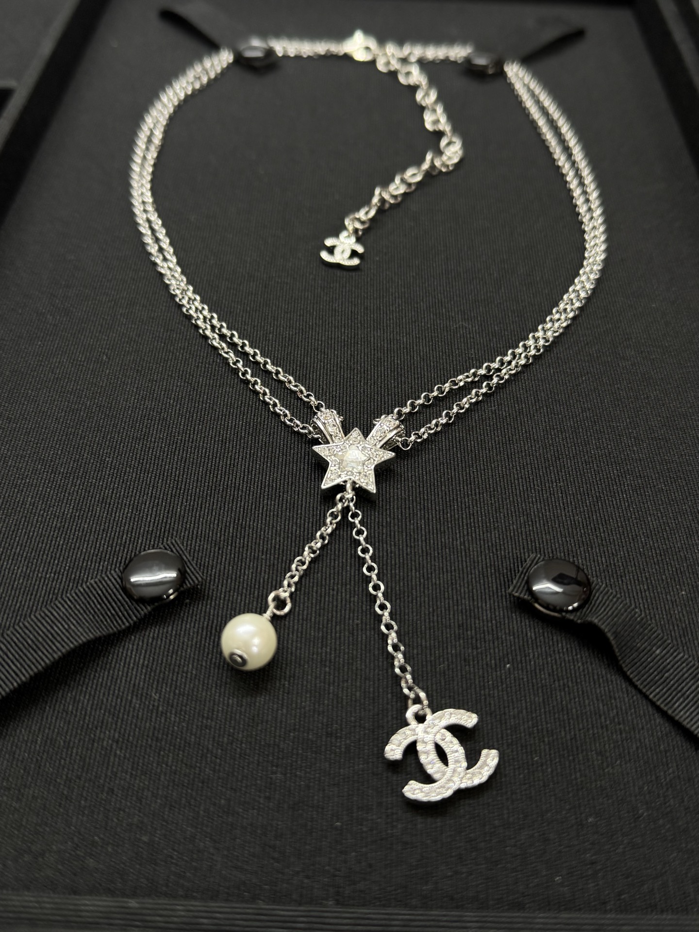 Chanel Two Layered Star with CC and Pearl Tassel Necklace - Original Replica Club