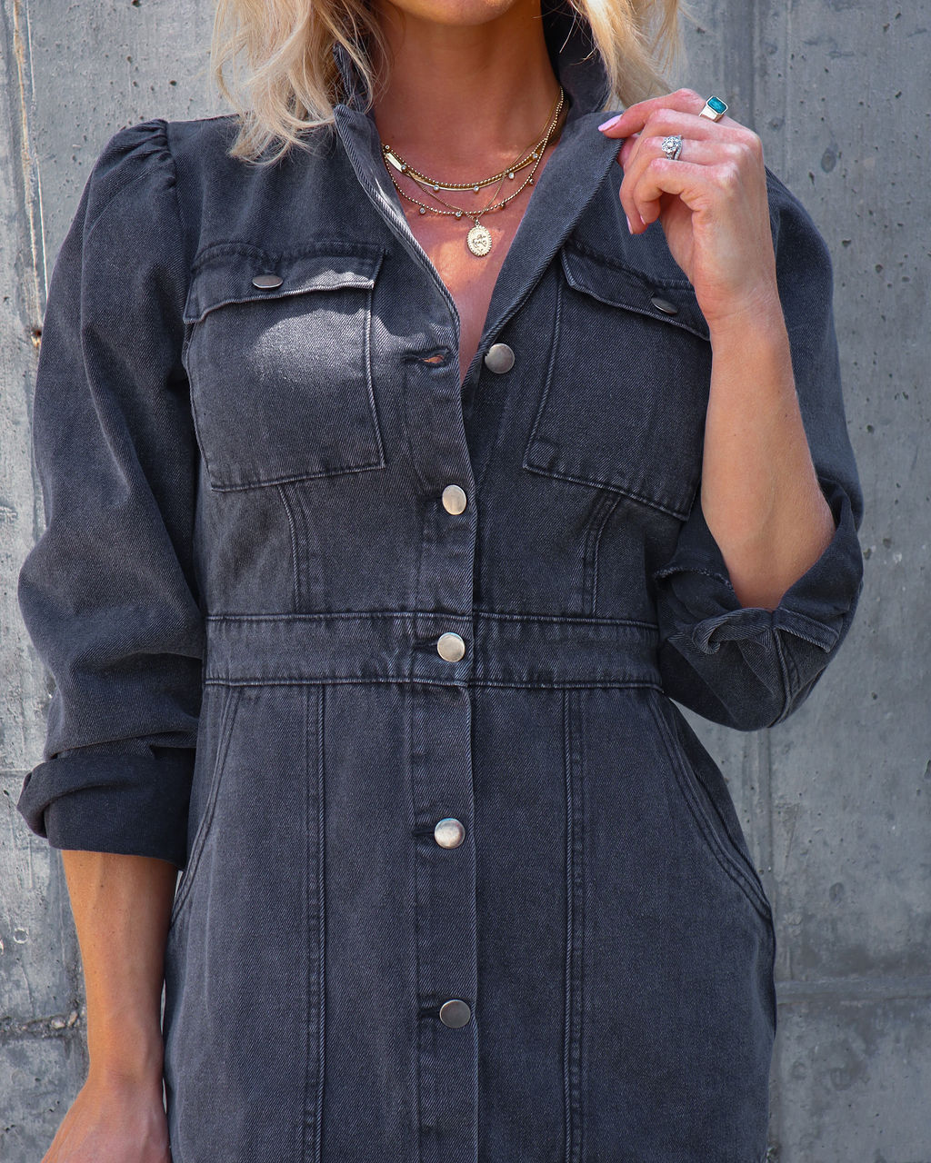Excuse Me Pocketed Denim Mini Dress - Black - Se7enfashion