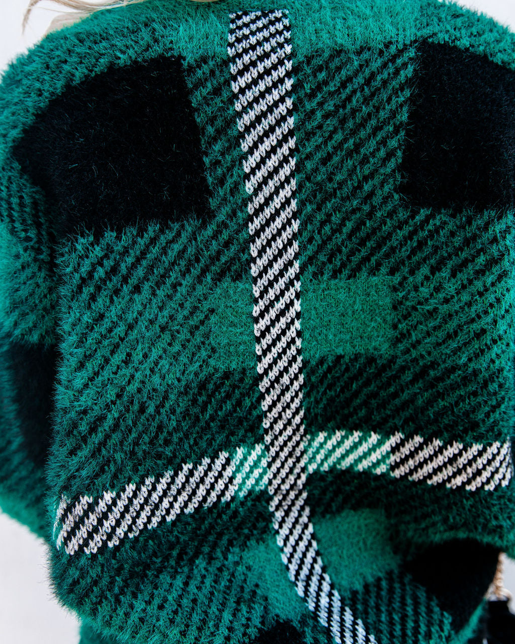 Taylor Plaid Fuzzy Knit Cardigan - Green - Se7enfashion