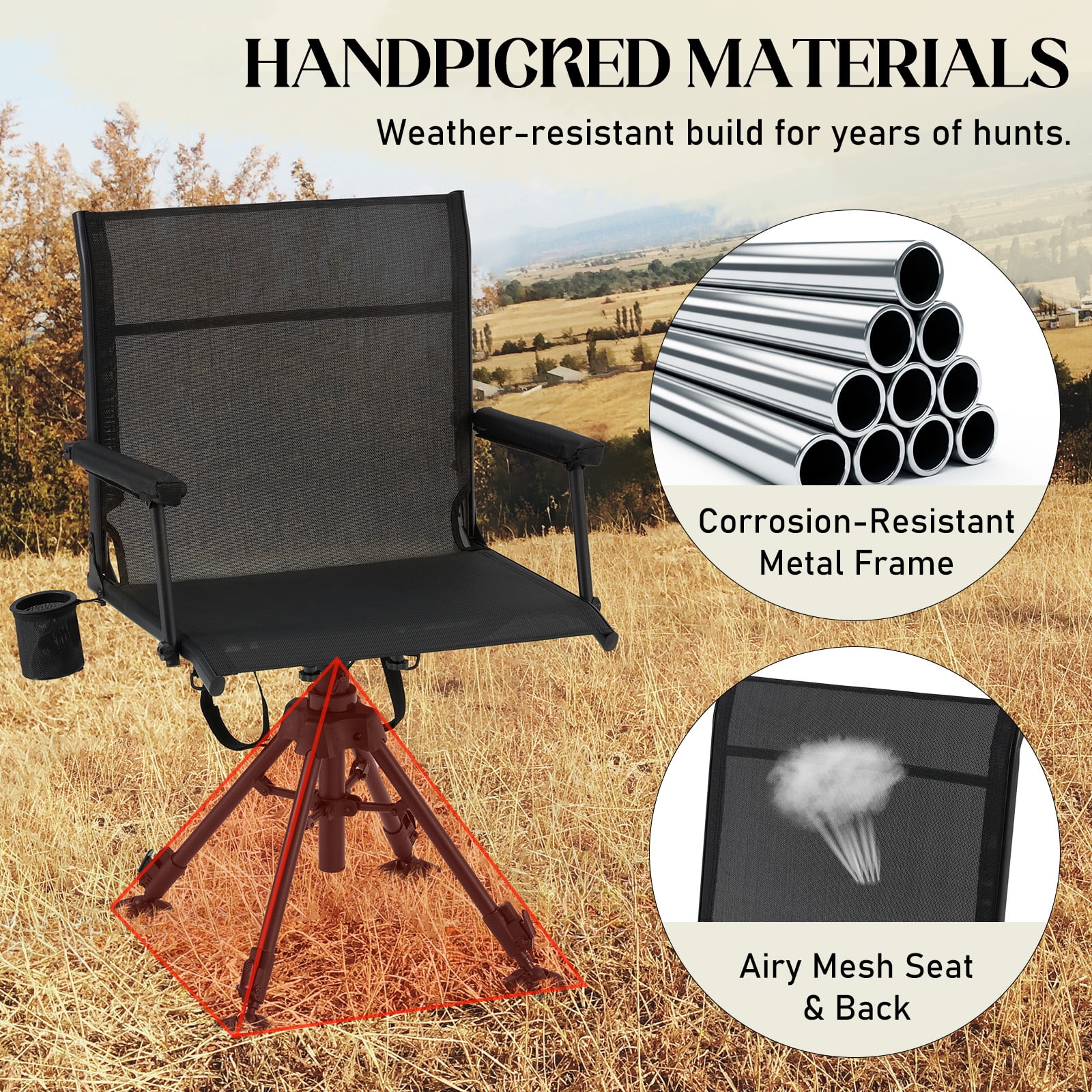 Danrelax 360- Silent Camo Hunting Blind Chair, Armrests, Side Pouch, Telescopic Legs - Image 17