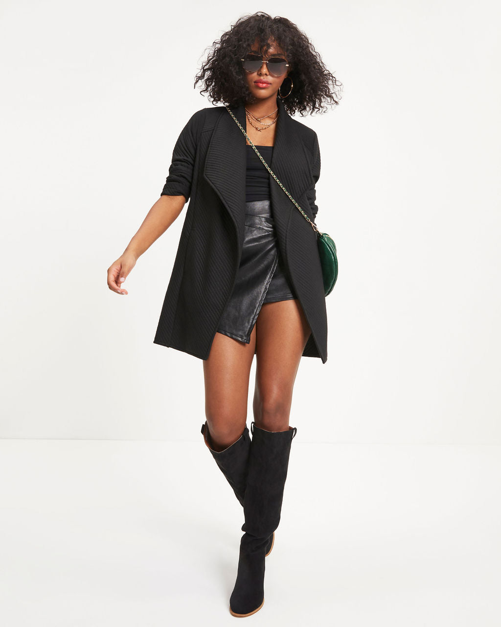 Danielle Textured Pocketed Jacket - Black - Se7enfashion