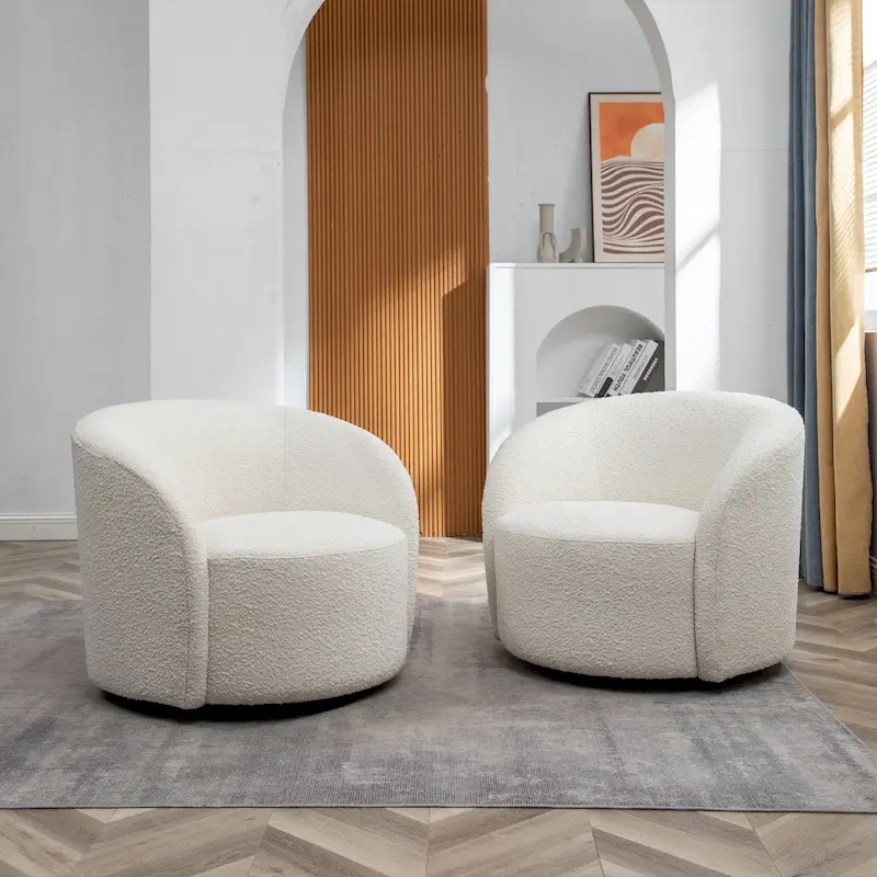 Set of 2 KINWELL 34-Inch Wide Upholstered Swivel Barrel Chairs
