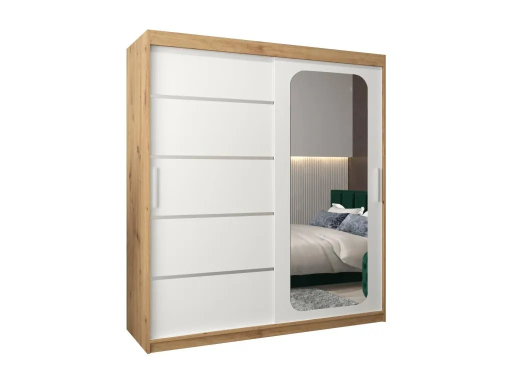 Armario Moderno Lluesmahome V2 de 2 Puertas Correderas, diseño artisan y blanco, 200/180/62 cm.  UH0733698