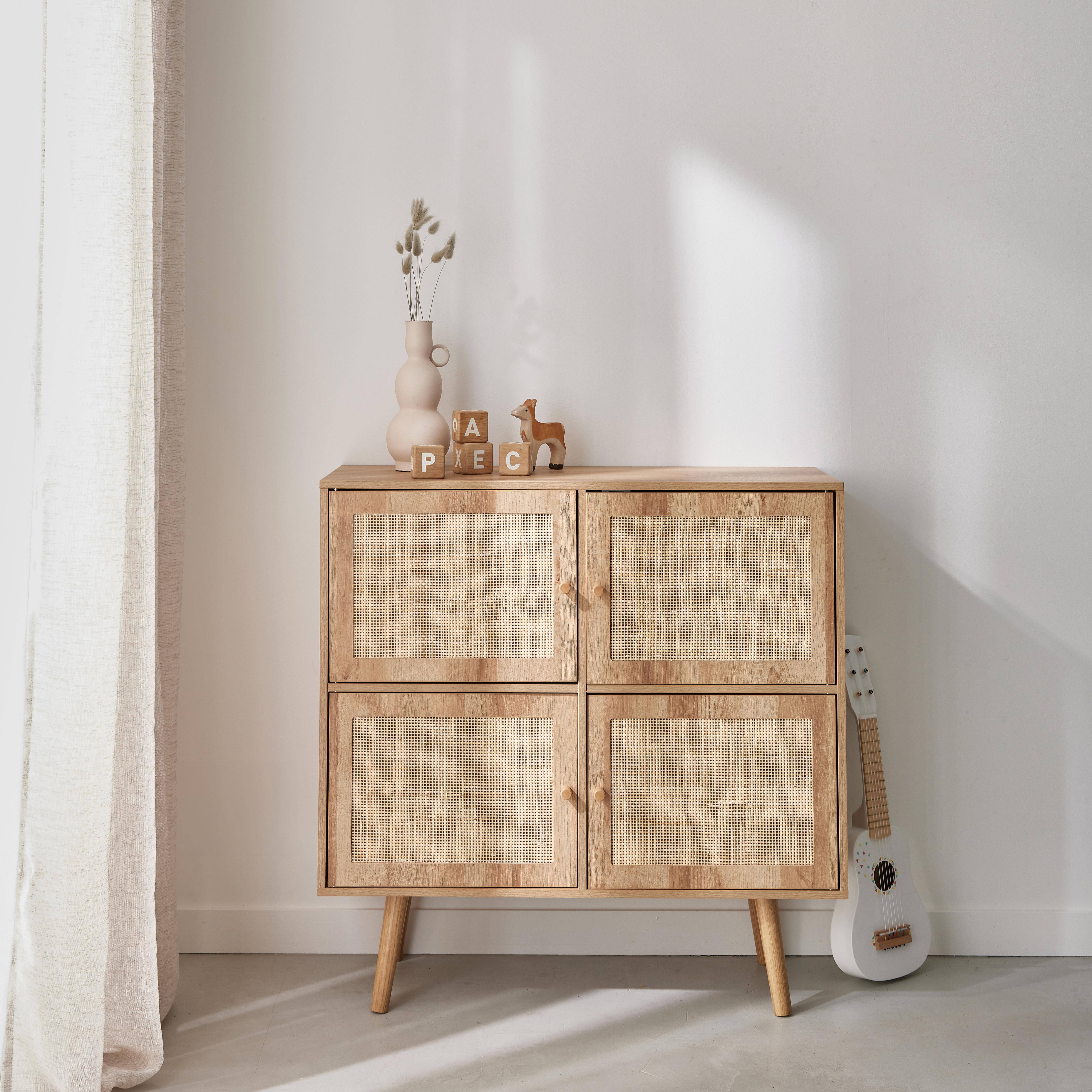 Boheme kids - Cómoda infantil con efecto madera de 4 puertas