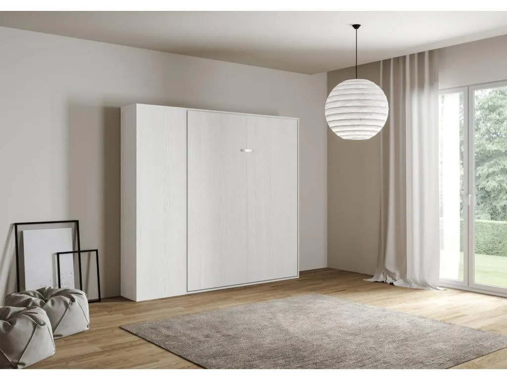 Cama abatible 120 vertical Decounico con columna Fresno Blanco