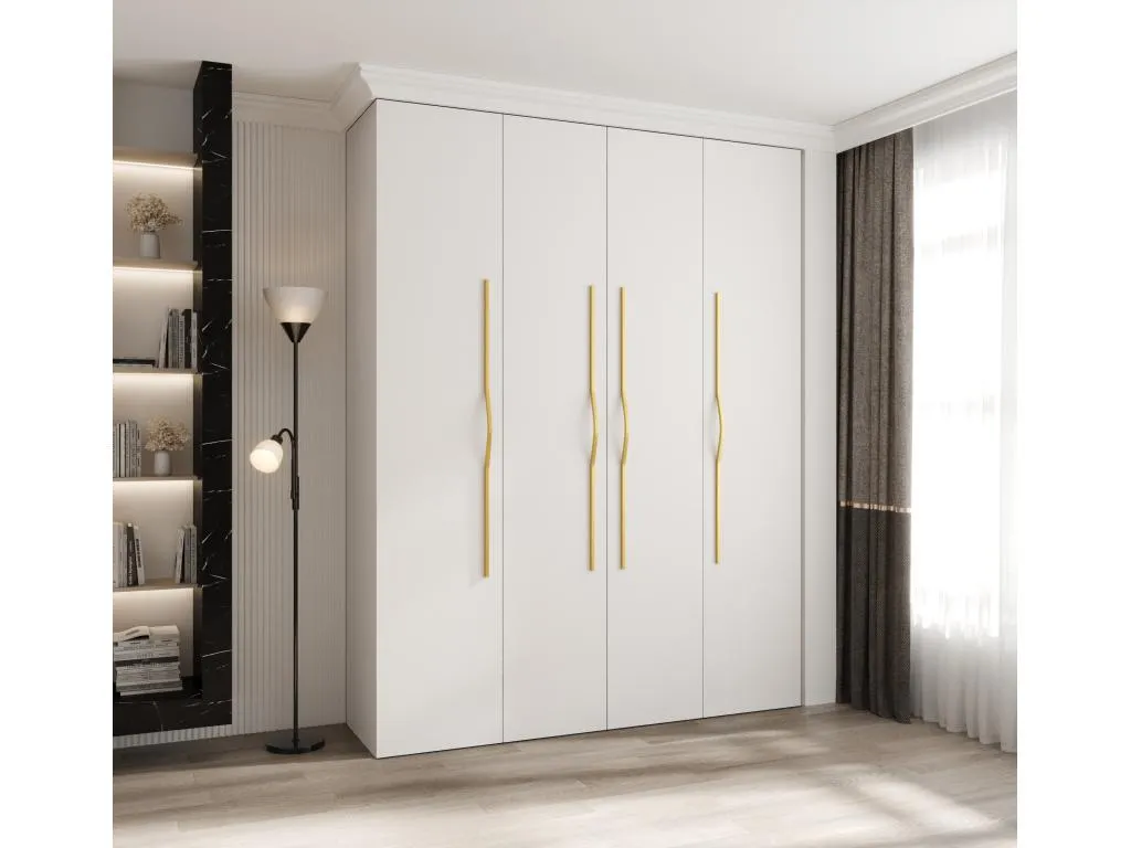 Armario Como 2 modelo batiente 245,5x190x40 cm 4 puertas acabado blanco/oro suu3430894