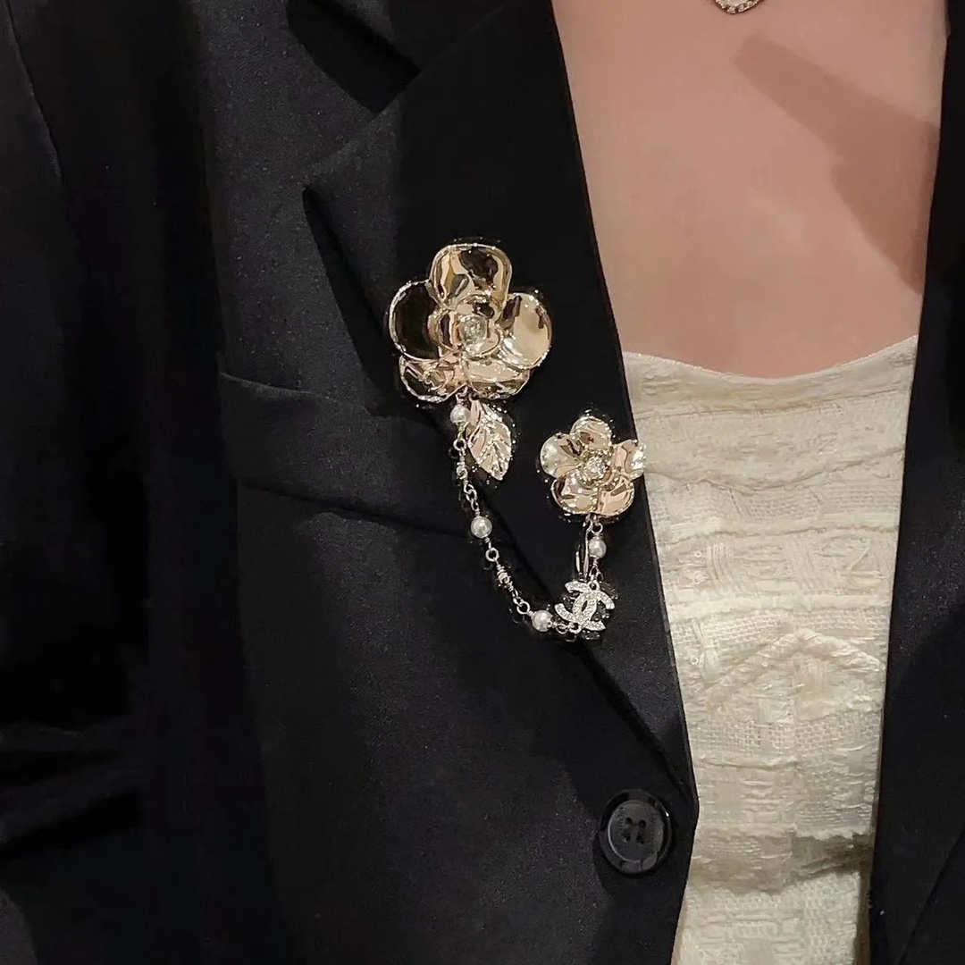Chanel Camellia with Chain Flower Brooch - Original Replica Club