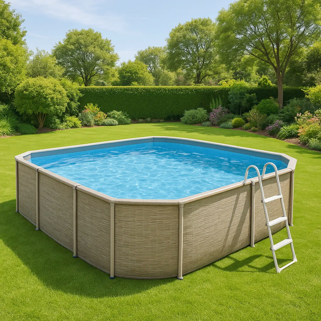 Piscina desmontable rectangular, Piscina ensamblable, Piscina, Madera clara, PVC/triple capa, Exterior/jardín, 412x201x122 cm osCDyqE567bC