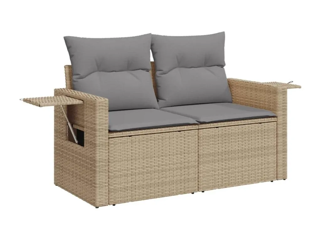 Sofá de jardín con cojines de 2 plazas ratán sintético beige