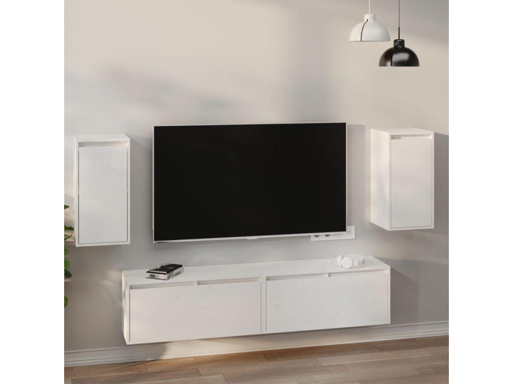 Armario de pared 2 uds madera maciza de pino blanco 30x30x60 cm