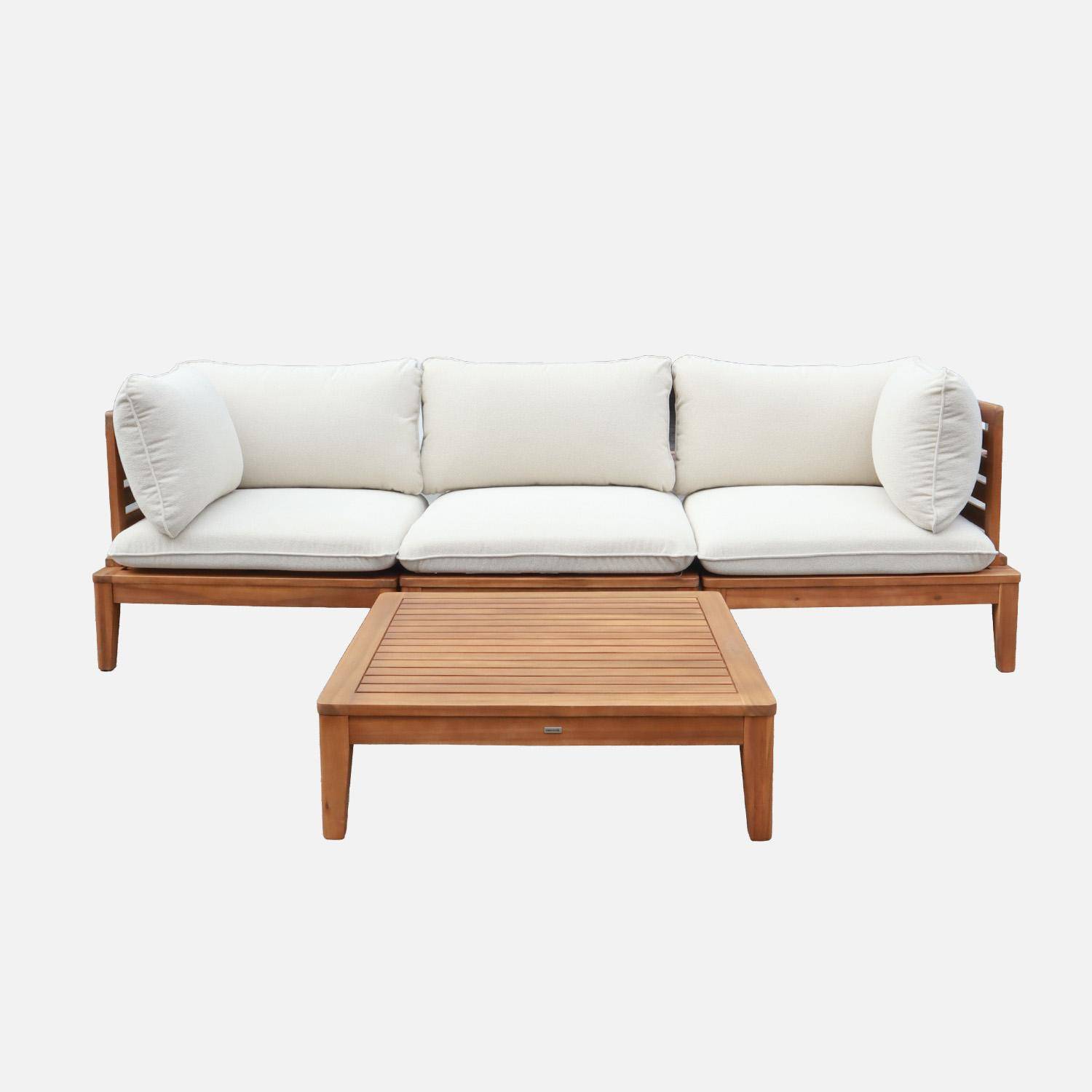 Yona borreguito - Conjunto de muebles de jardín modular de madera de acacia y borreguito, 3 plazas