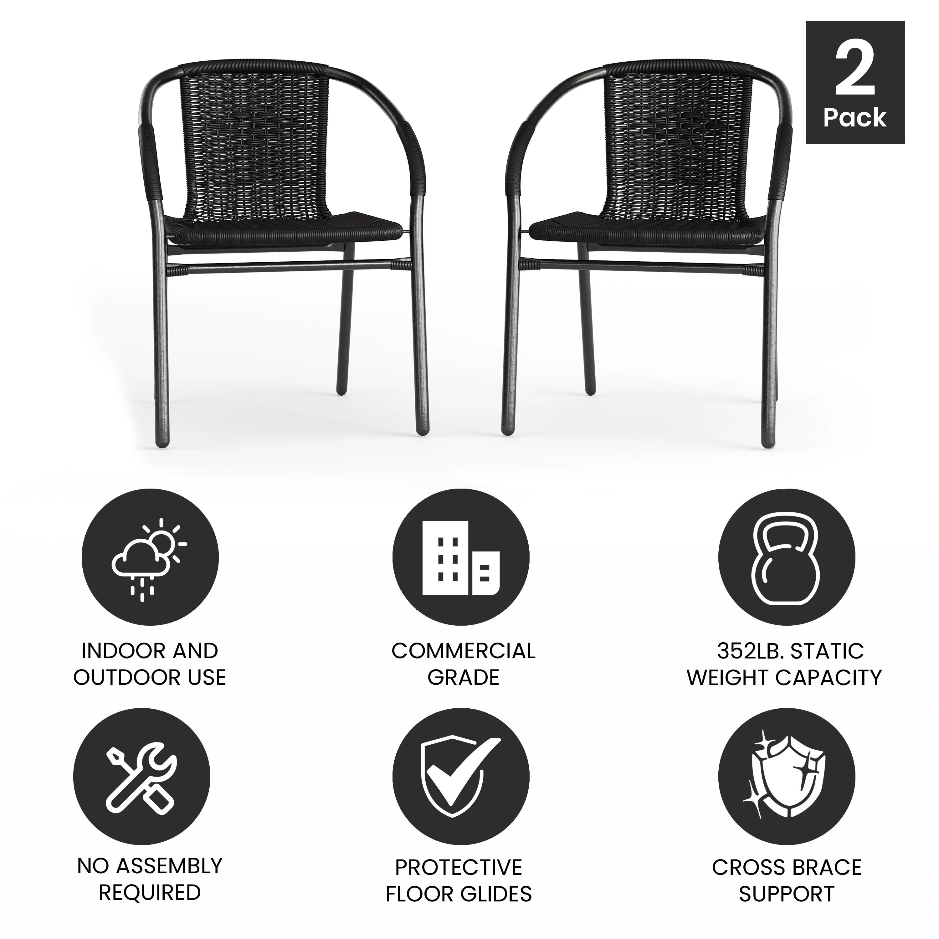 Emma + Oliver Indoor/Outdoor Stacking Rattan Restaurant Patio Chairs, Set of 2, Gray - Image 16
