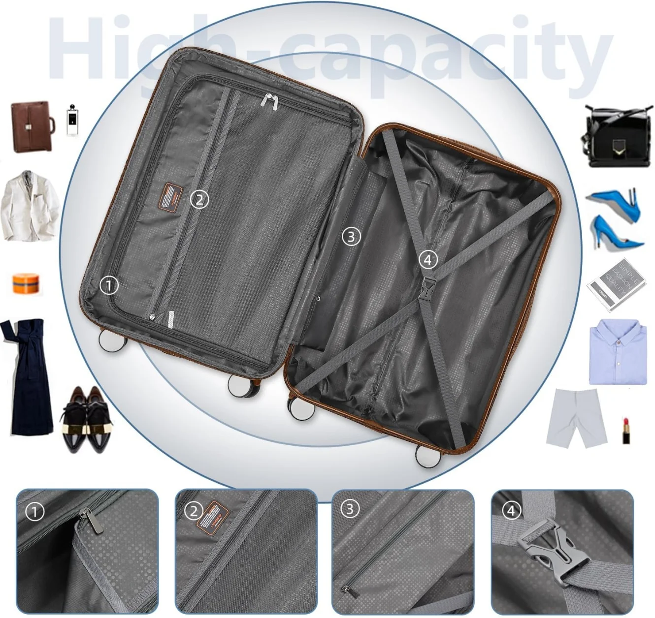 6-Piece Hardshell Luggage Set with Expandable Spinner Suitcases & TSA Lock, 25% Extra Capacity, Duffel Bag & Toiletry Kit, Cream ABS Suitcases - Image 28