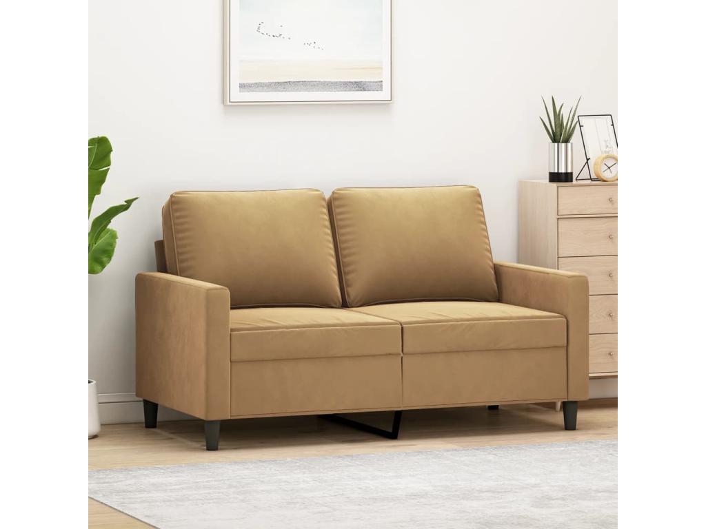 Sofá de 2 plazas terciopelo marrón 120 cm