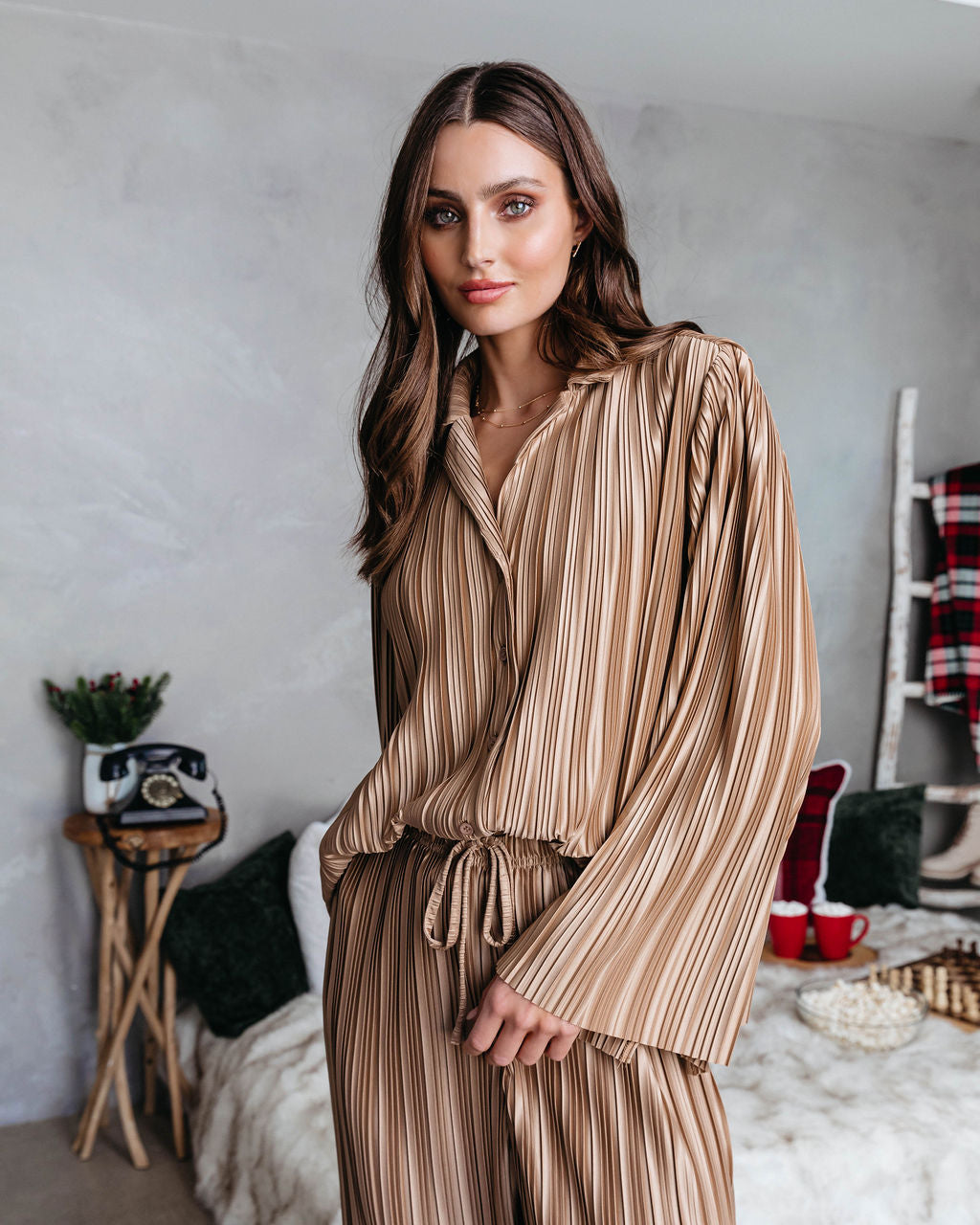 Hey Honey Plisse Button Down Top - Gold - Se7enfashion