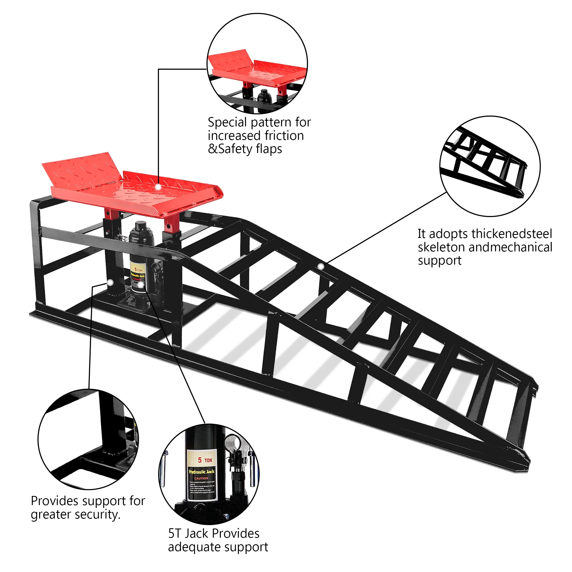 Lafati 2-Pack Hydraulic Car Ramps: Heavy-Duty Vehicle Ramps with 5T / 10000lbs Jack Load Capacity, Portable Design for Effortless Oil Changes and Car Lifts - Image 15