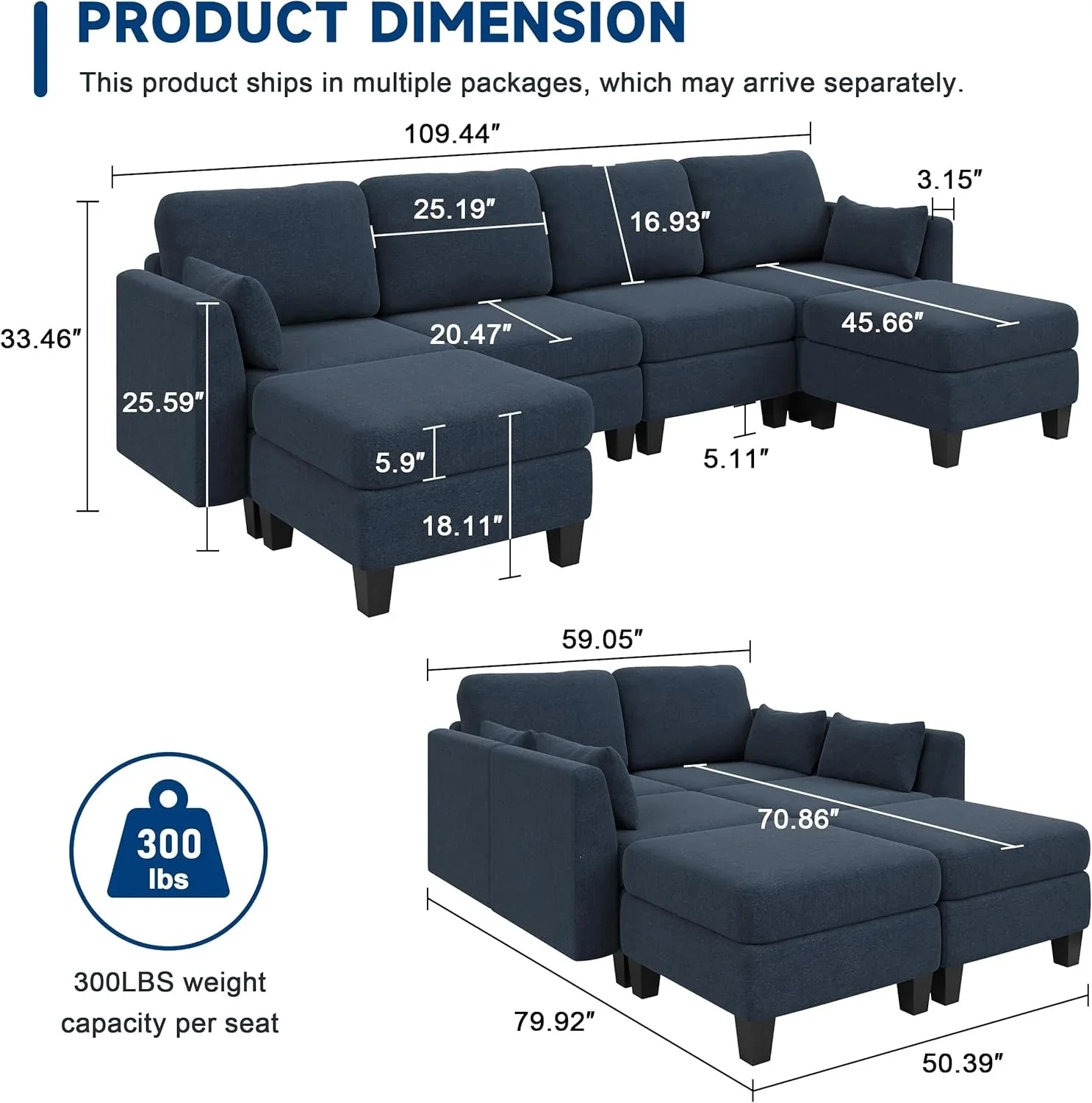 Modular Sectional Sofa, Convertible U Shaped Sofa Couch with High Density Memory Foam, 6 Seat Comfy Modular Sofa Couch for Living Room, Modern U Shaped Sectional Sofa, Dimgrey