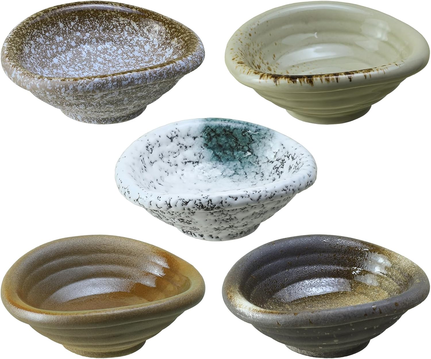 Set of 5 Japanese Vintage Style Ceramic Side Bowls Retro Seasoning Dishes Soy Dipping Dishes - 3.5 Inch
