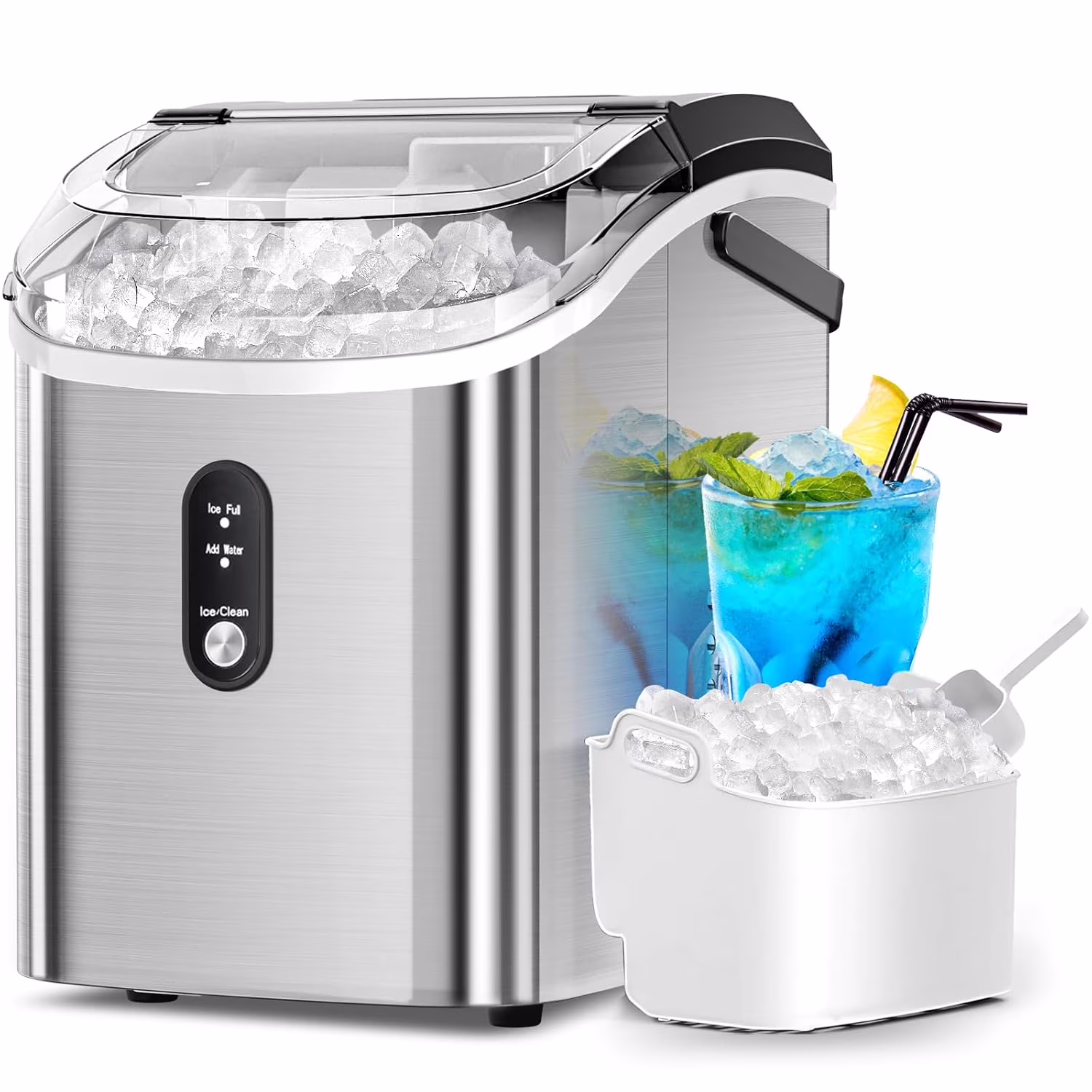 Auseo Nugget Ice Maker Countertop, Ready in 6 Mins ,35Lbs Each day with Self-Cleaning,Portable Sonic Ice Machine for Home/Office/Bar, Black - Image 3