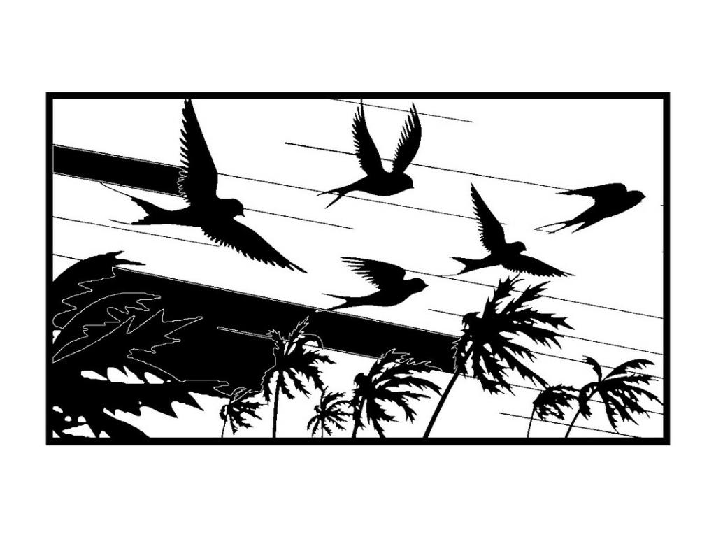 Decoración de Metal Golondrinas 1, Negro, 80x0,15x45 cm, Laocacasas