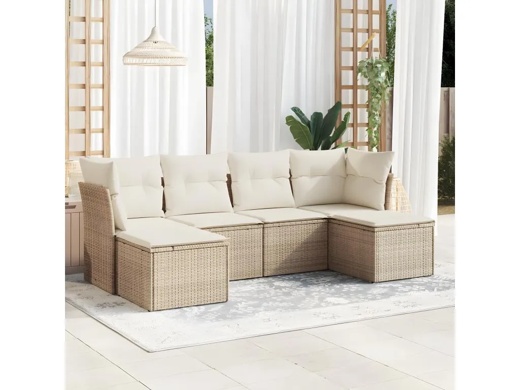 Juego de sofás jardín con cojines 6 pzas ratán sintético beige 33804voce
