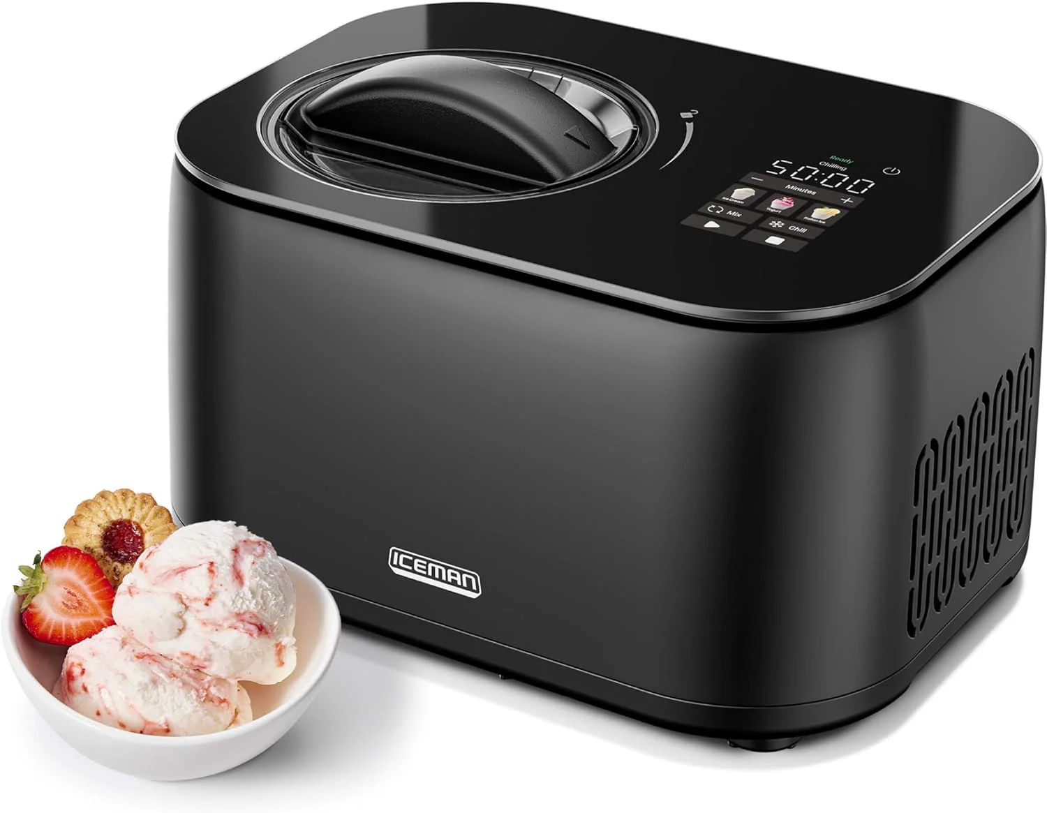 Iceman by Chefman Ice Cream Maker, No Pre-Freezing with Built-In Compressor, Makes Ice Cream, Froyo, Sorbet, Sherbet, Italian Ice, Frozen Yogurt, Digital Display w/ 3 Presets, 2 Pint Inserts Included