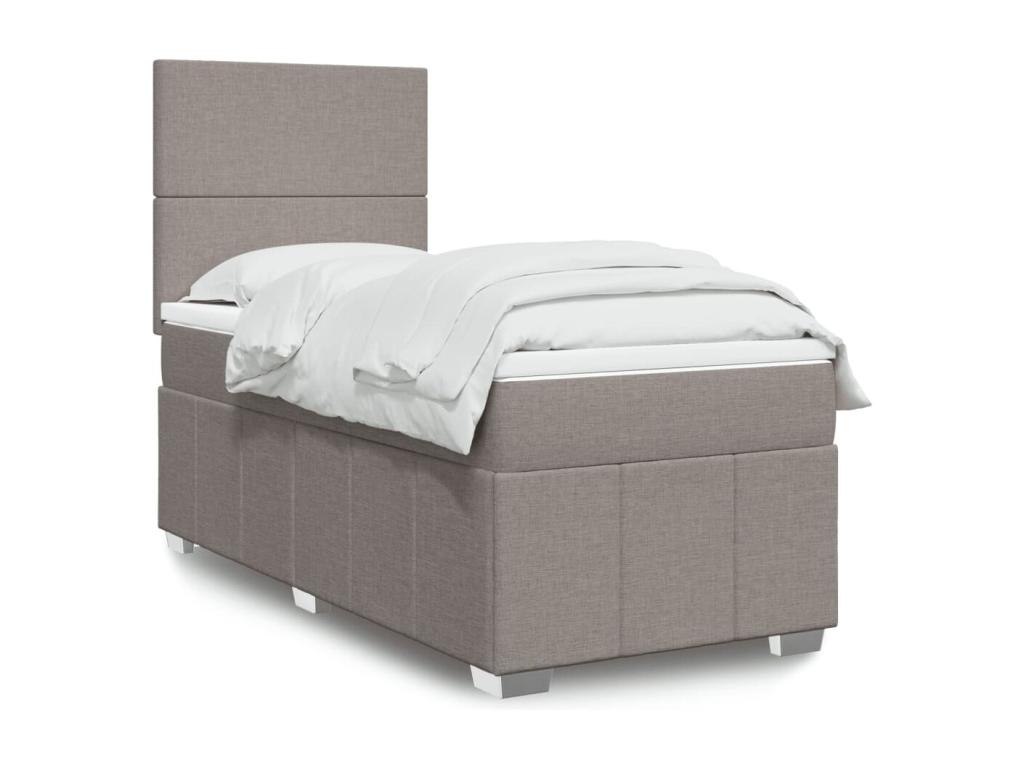 Cama box spring con colchón tela gris taupe 90x190 cm
