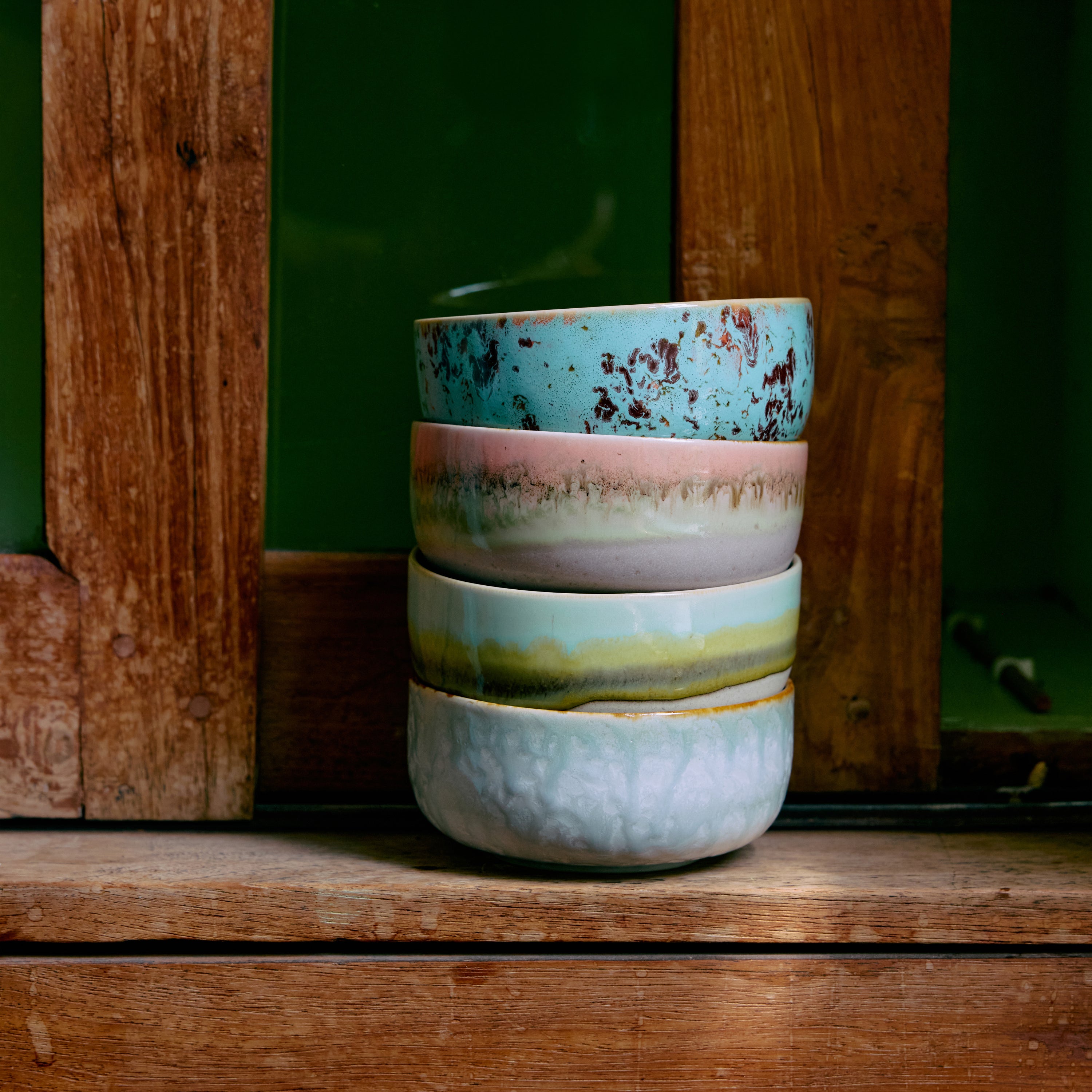 HKliving 70's Ceramics Dessert Kommen Ø 12,5 cm - Set van 4 - Impressi