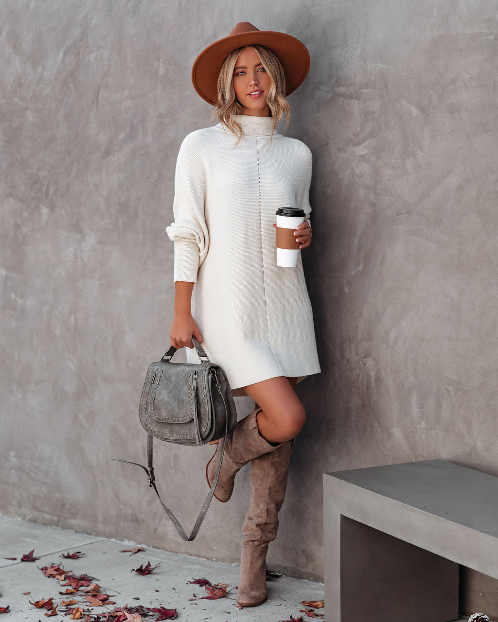 Suzy Turtleneck Tunic Sweater - Ivory - Se7enfashion