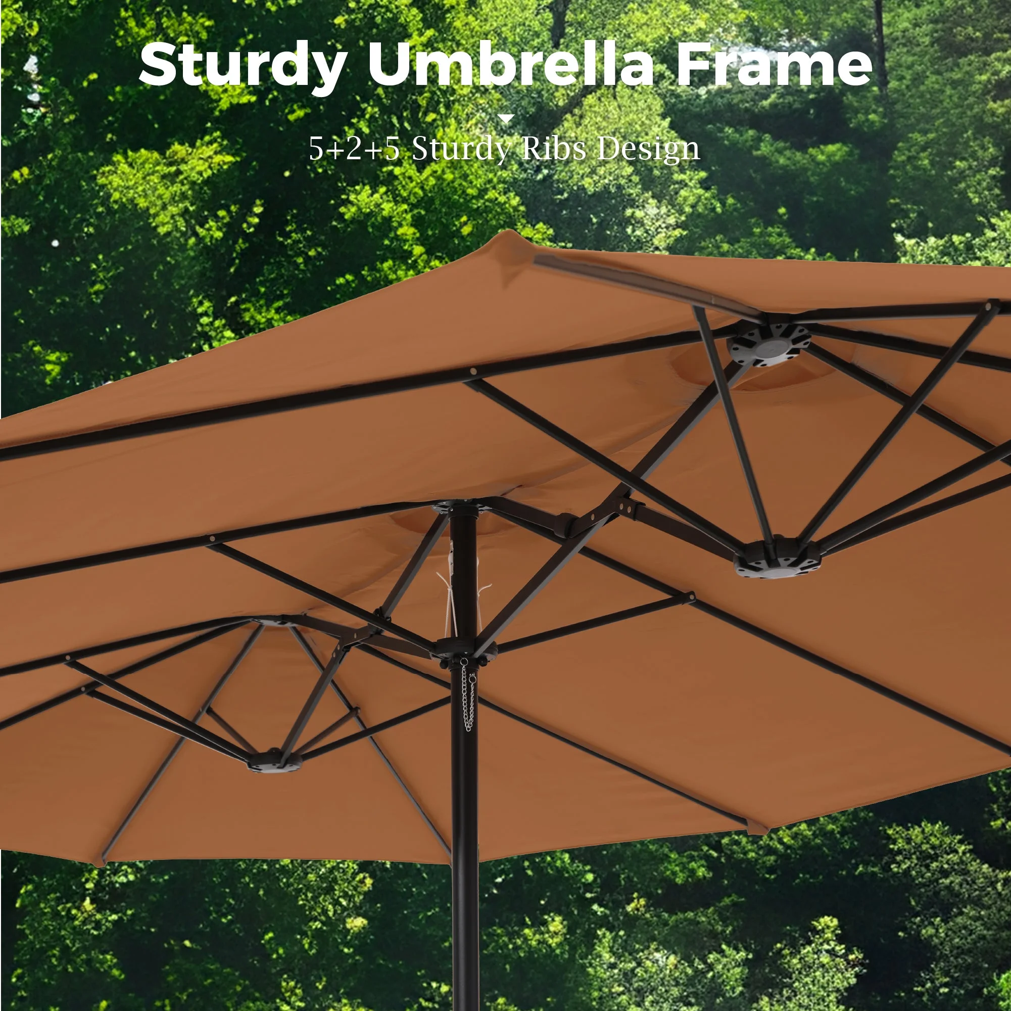 Alpha Joy 15ft Outdoor Patio Umbrella Extra-Large Double-Sided Garden Umbrella with Crank Handle and Base - Smoky Gray - Image 46