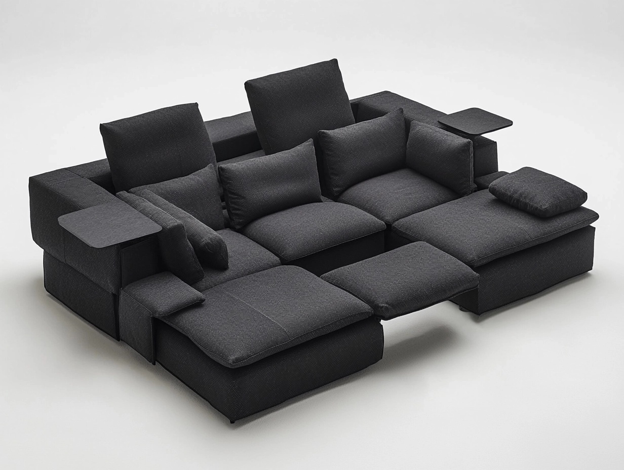 Sofá modular negro de tela impermeable para sala de estar moderno con reposapiés ajustable 320x220 cm ZX8538412