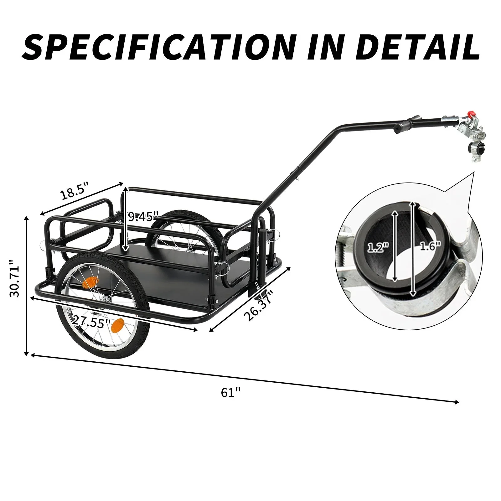 Ktaxon Two-Wheel Bicycle Cargo Trailer, Black, 16 in Inflatable Wheels - Image 6 Ktaxon Two-Wheel Bicycle Cargo Trailer, Black, 16 in Inflatable Wheels - Image 6
