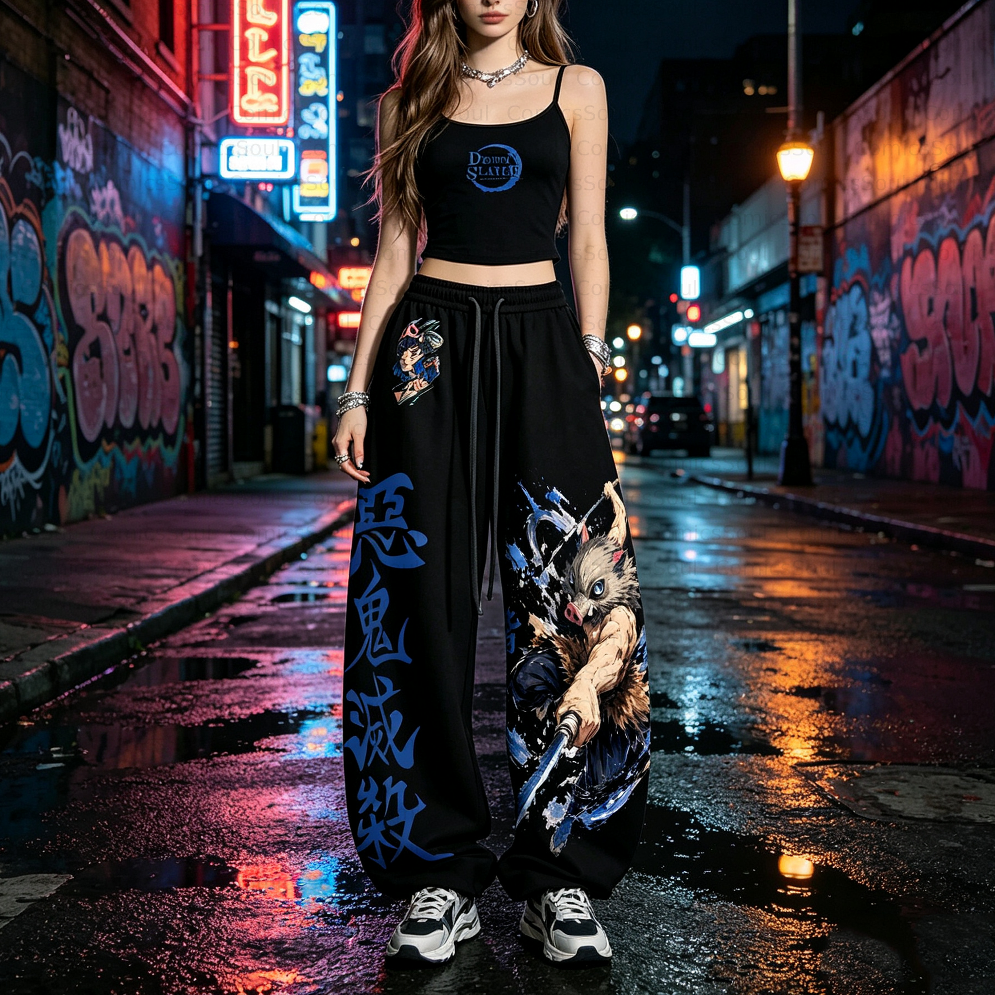 Demon Slayer Top & Elasticated Trousers Two-Piece Set 3051049 TeeThreads Sustain the Scene with Custom Apparel