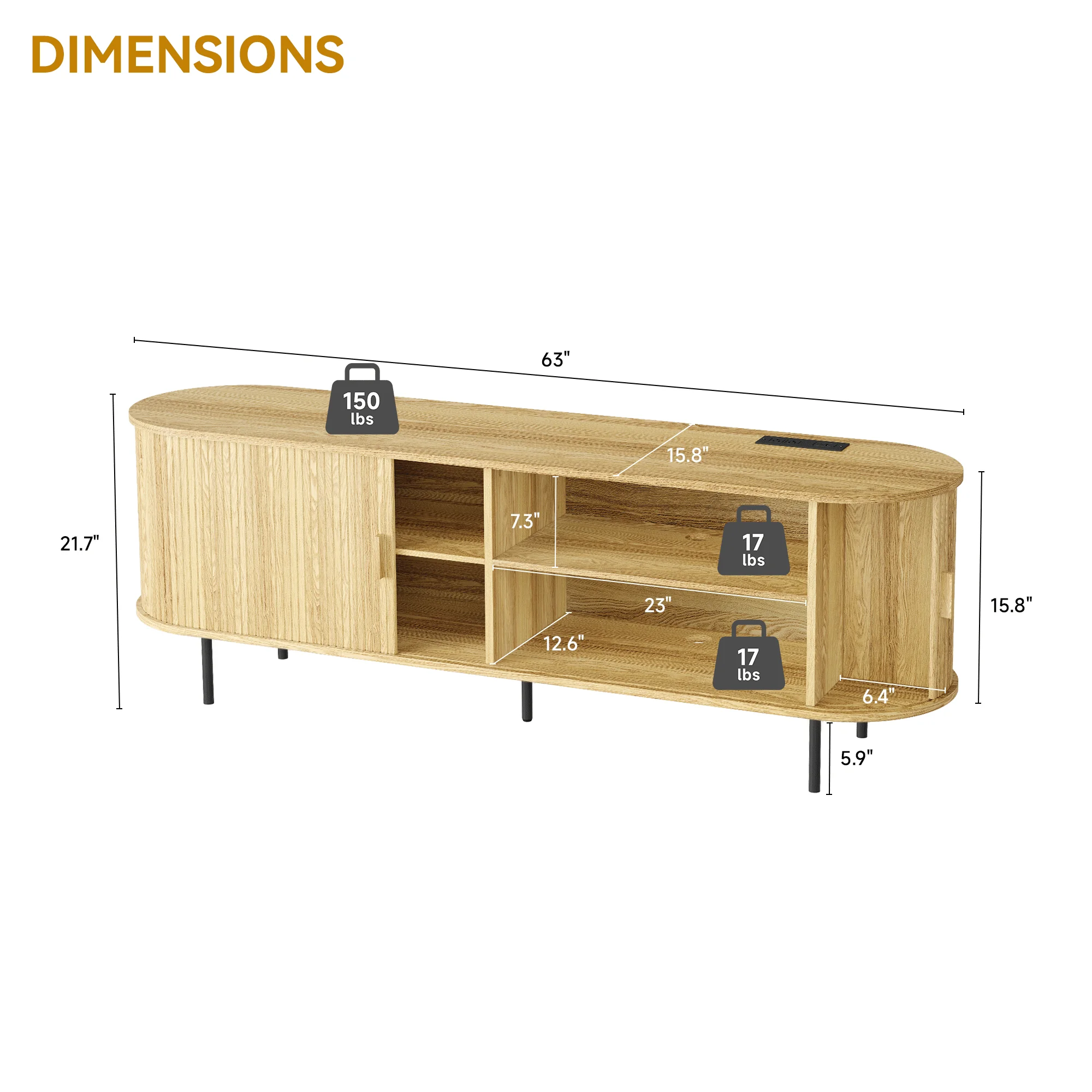 MARNUR 63" TV Stand for 70" TV, Wood Entertainment Center with Storage and Shelves, 2 Sliding Tambour Doors, Mid-Century Modern, Walnut - Image 17