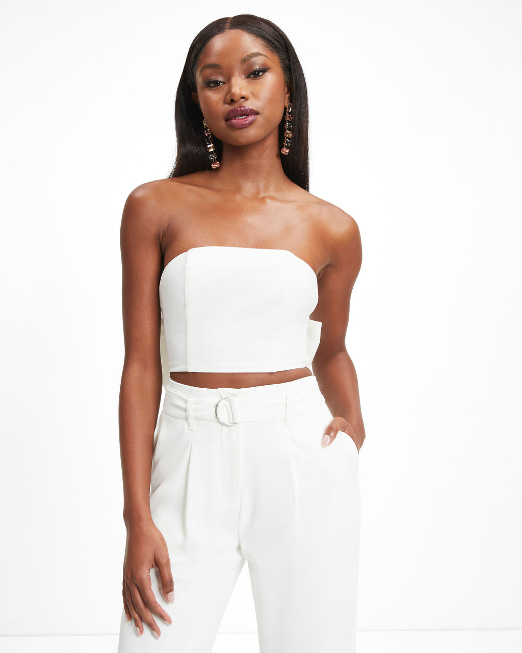 Put A Bow On It Strapless Crop Top - White - Se7enfashion
