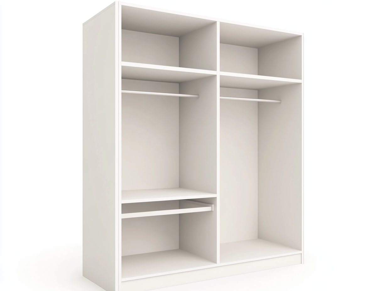 Armario blanco moderno con estantes y barra para colgar ropa adecuado para dormitorio o vestidor