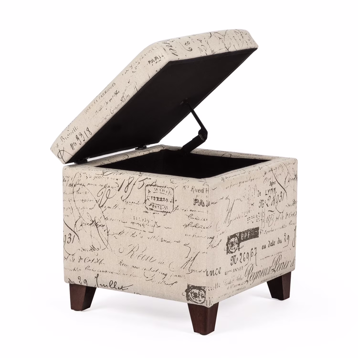 Homebeez Printed Linen Cube Storage Ottoman with Solid Wood Legs, Cube Footstool, Storage Cabinet, 18