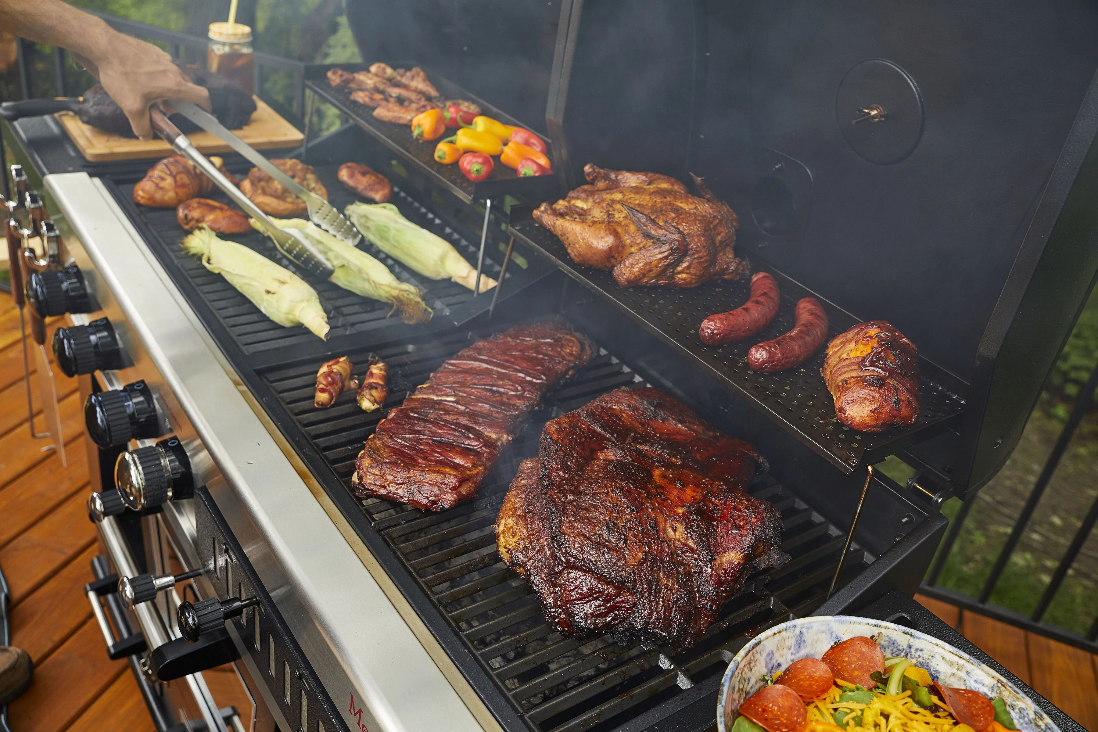 Pit Boss Memphis Ultimate Gas and Charcoal Combo Grill with Electric Smoker - Image 10