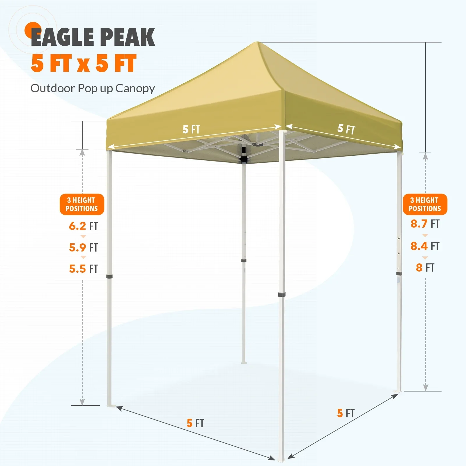 EAGLE PEAK 5x5 Pop up Canopy Tent Instant Outdoor Canopy Easy Set - up Straight Leg Folding Shelter（blue）